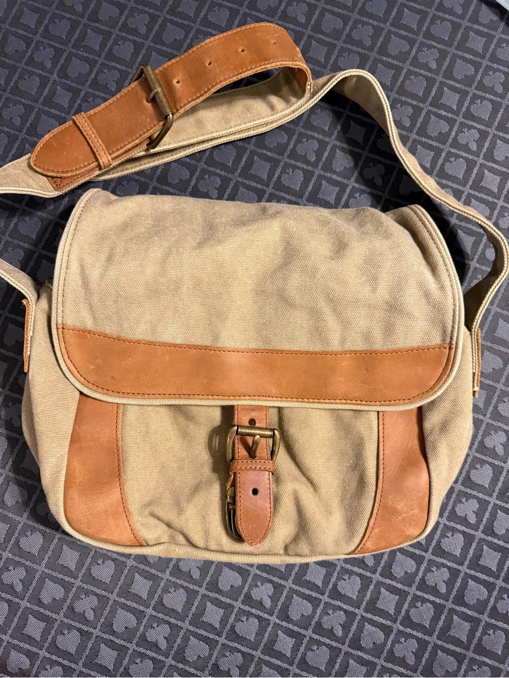 L.L. Bean Canvas Crossbody Messenger Bag in Tan and Brown